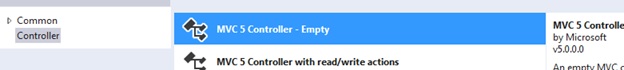 Sample of how to Select MVC 5 Controller - empty