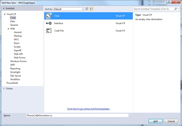 New class container sample named PhoneCallInformation