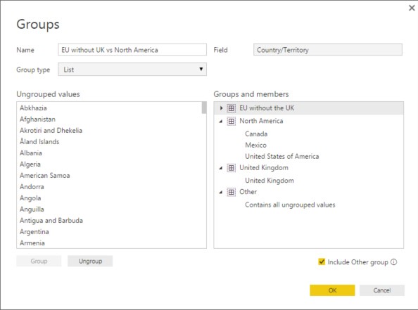 Groups dialogue box
