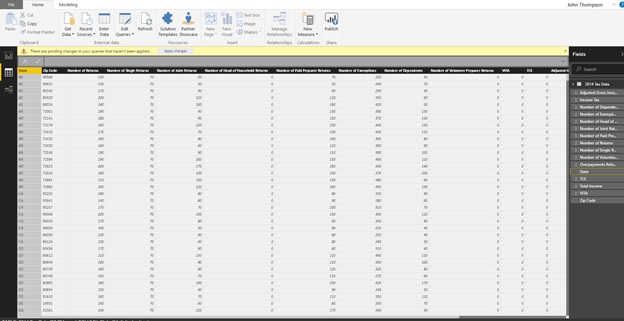What the data tab shows