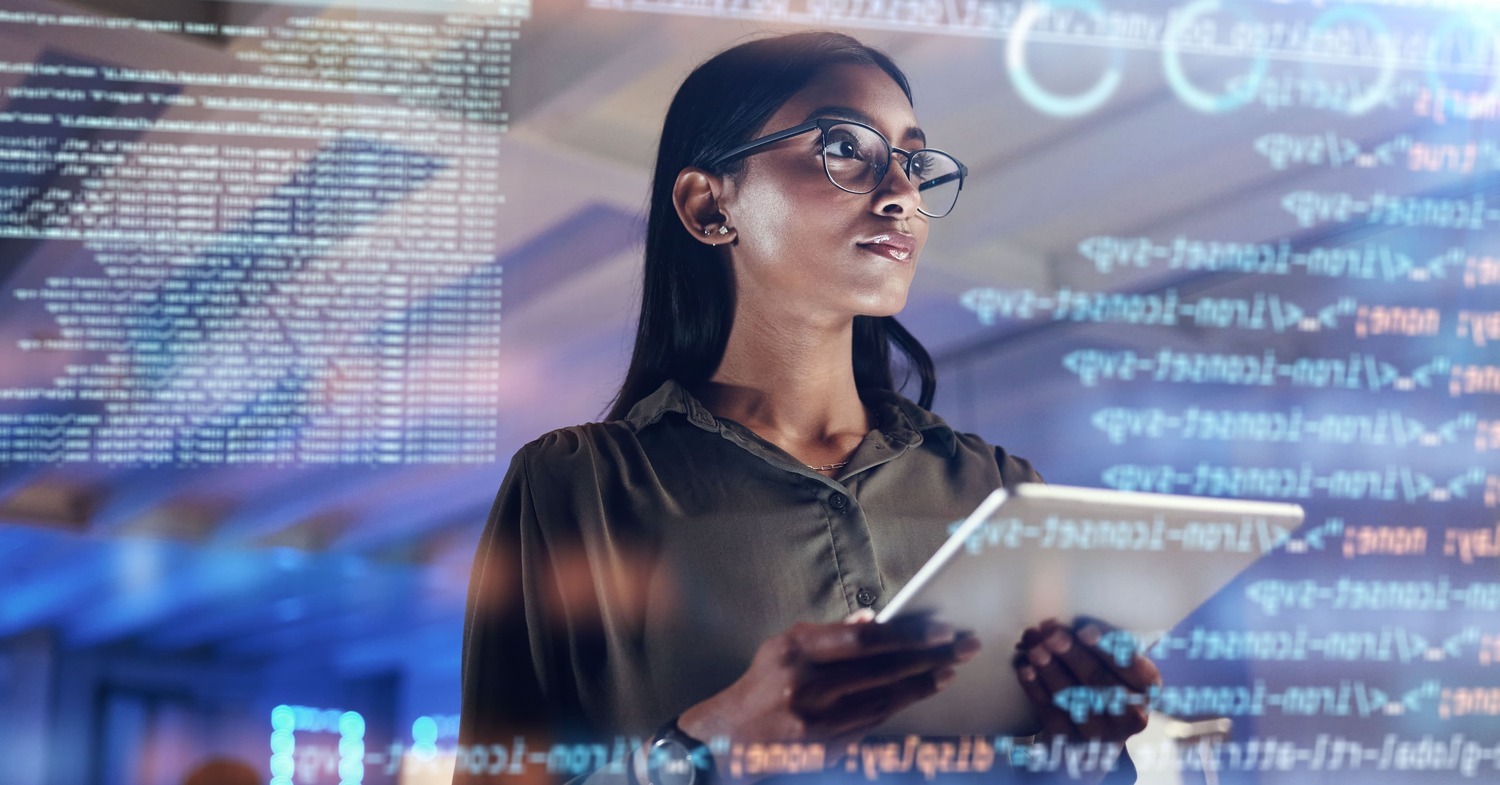 a data engineer reviewing a display of data, looking for potential risks