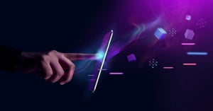 a person touching a phone with shapes emerging from it