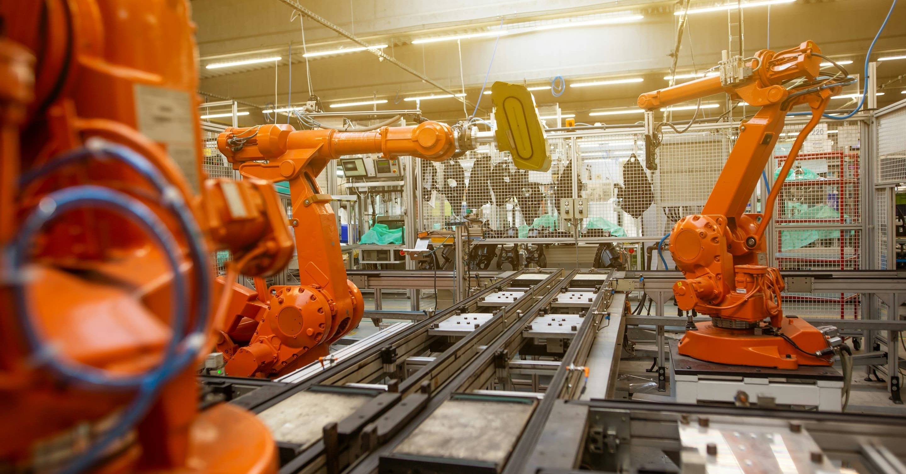 Automatic robots in an industrial factory