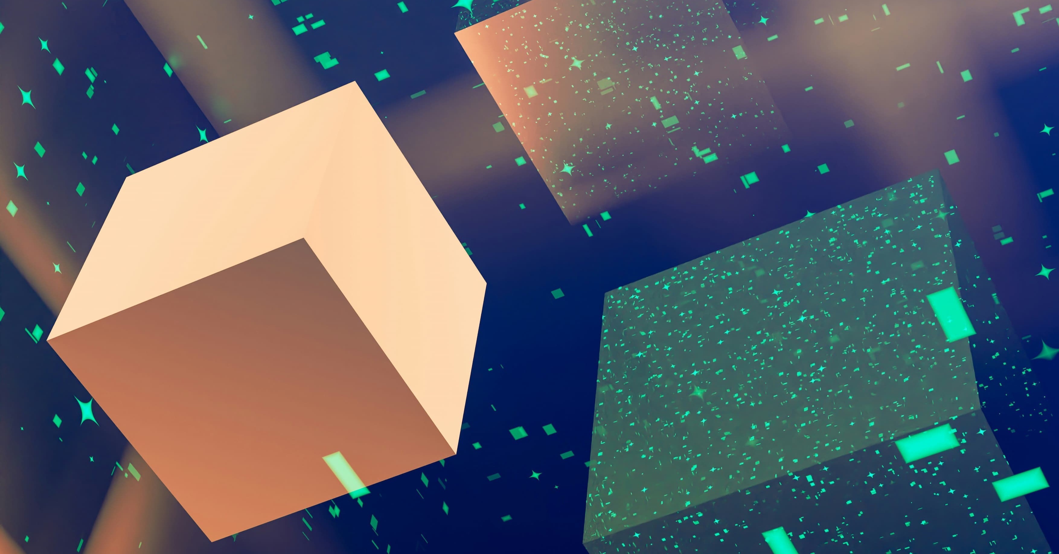 abstract squares surrounded by digital elements