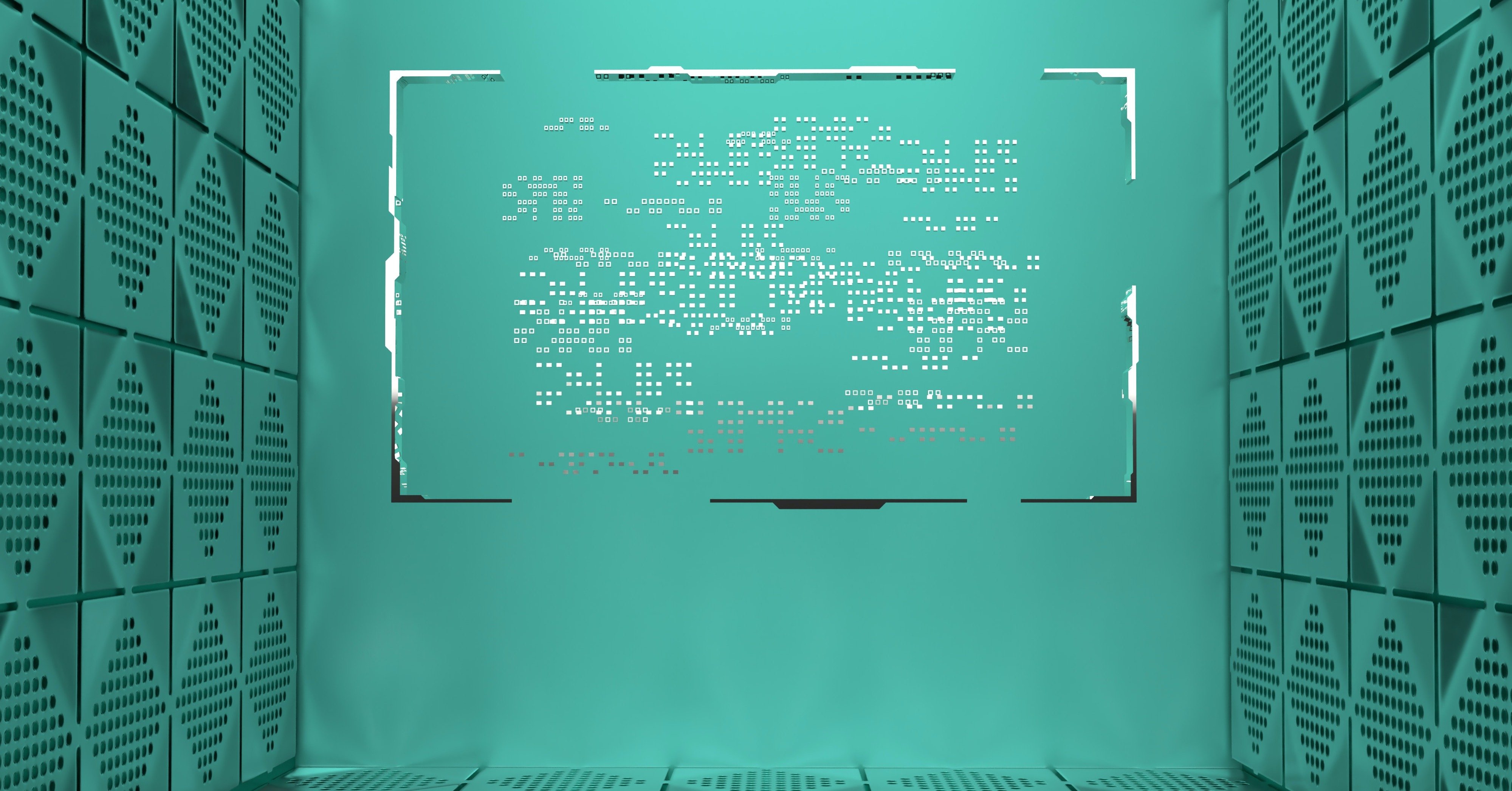 abstract room with green and silver tiles
