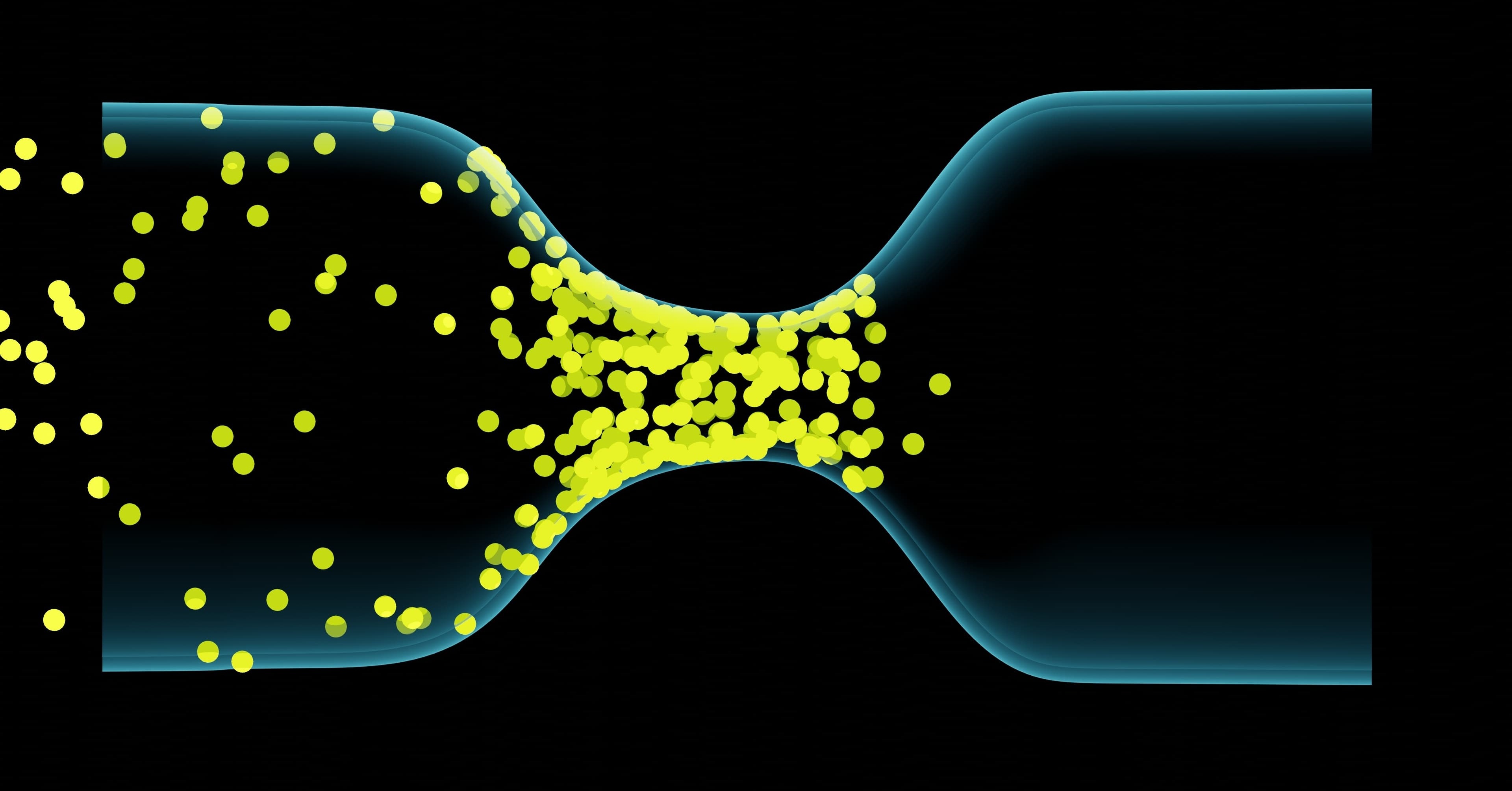 an illustrated graphic of data points moving from one side to another